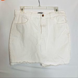 Forever‎ 21 Women's White Denim Jean Mini Skirt Size 29 / Waist 32” Raw Hem